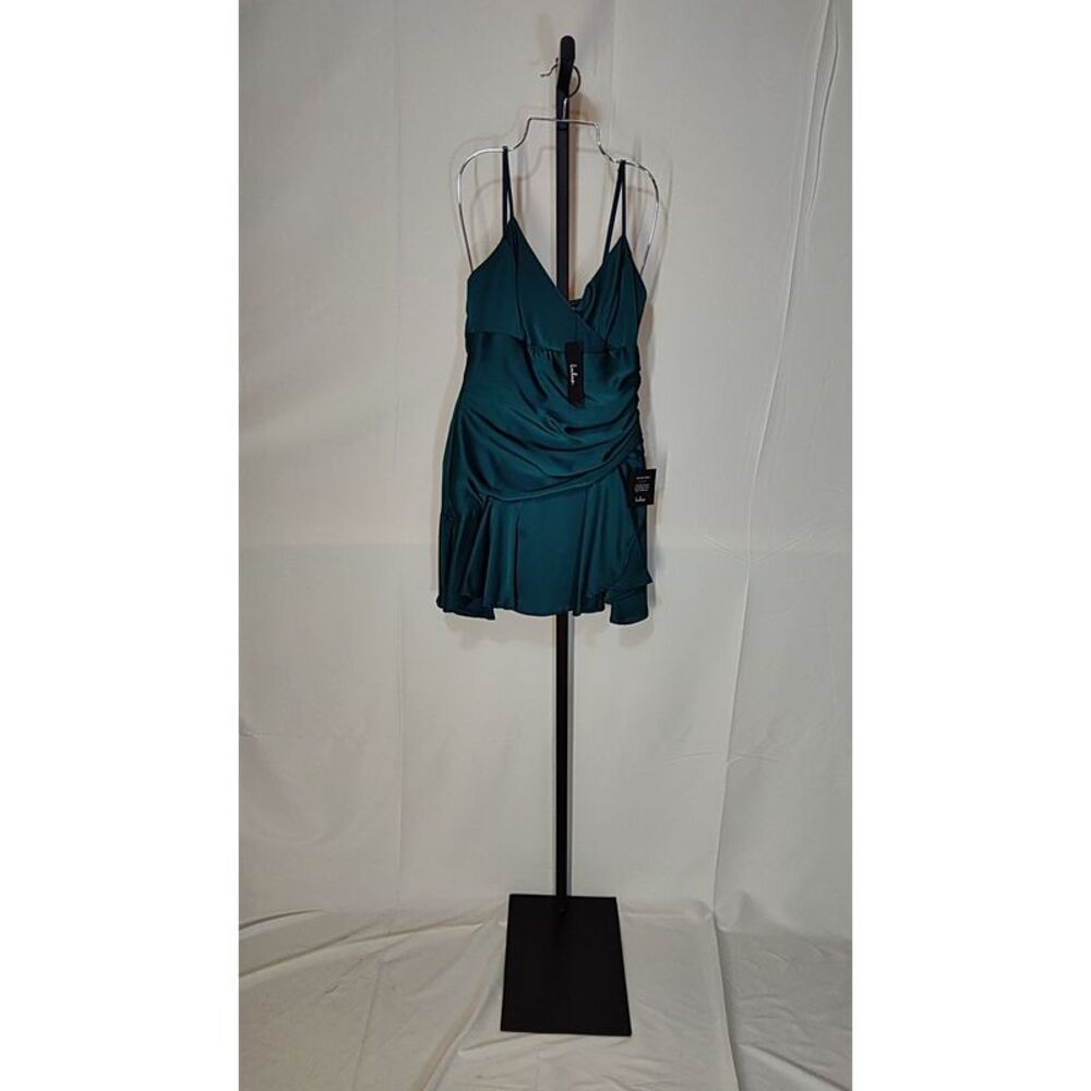 Lulu's Teal Satin Slip Dress - Picture 2 of 3